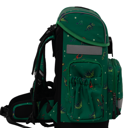 Green ergonomic backpack - age of dinosaurs side view