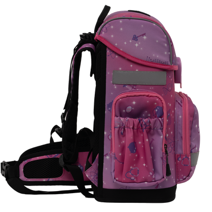 Pink ergonomic backpack - Magic stem without patches side view