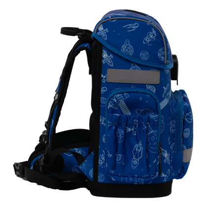 Blue ergonomic backpack - Space adventures side view