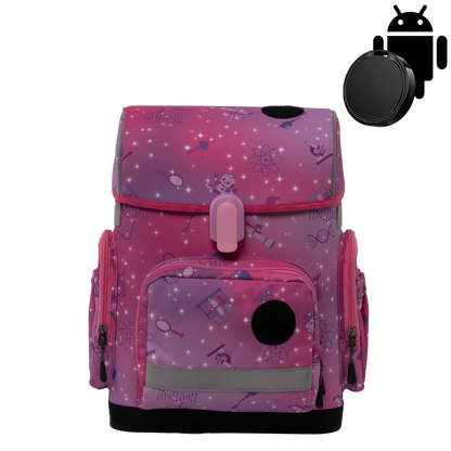 Ergonomic school backpack for kids — Magic STEM , pink, front view , with Android GPS tracker 