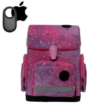 Ergonomic school backpack for kids — Magic STEM , pink, front view , with Apple GPS tracker