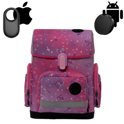 Ergonomic school backpack for kids — Magic STEM , pink, front view , with GPS trackers
