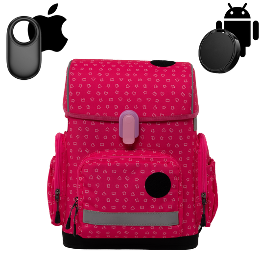 Ergonomic school backpack for kids — Sweet Doodles , red, front view , with GPS trackers
